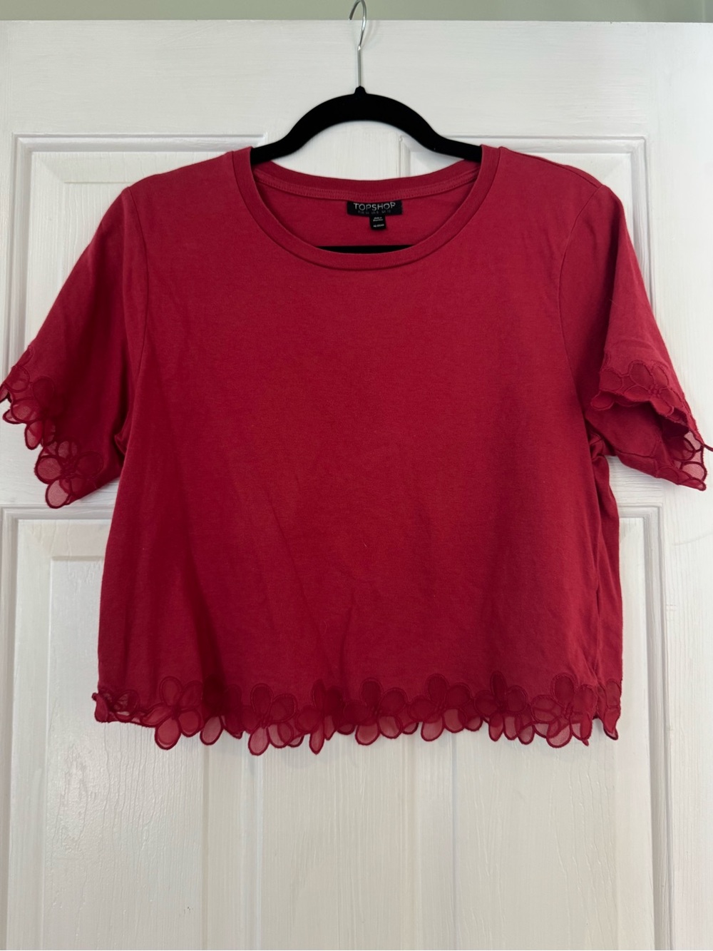 Topshop Red Floral-Edge Crop Top